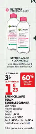 Auchan EAU MICELLAIRE PEAUX SENSIBLES GARNIER offre
