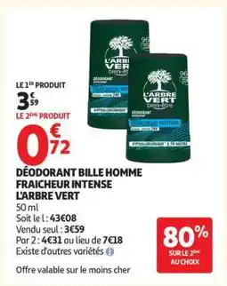 Auchan DÉODORANT BILLE HOMME FRAICHEUR INTENSE L'ARBRE VERT offre