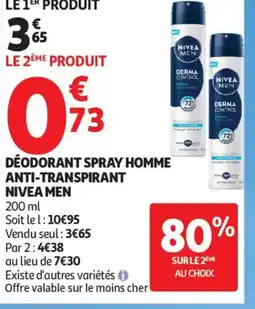 Auchan DÉODORANT SPRAY HOMME ANTI TRANSPIRANT NIVEA MEN offre