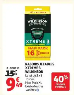 Auchan RASOIRS JETABLES XTREME 3 WILKINSON offre