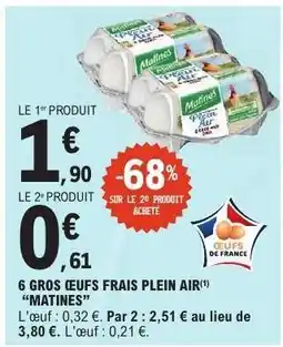 E.Leclerc 6 Gros Œufs Frais Plein Air Matines offre