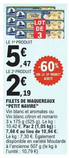 E.Leclerc Filets de Maquereaux 'Petit Navire' offre