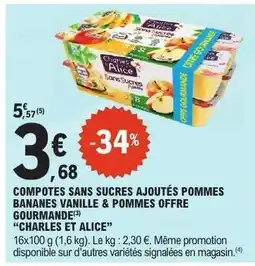 E.Leclerc COMPOTES SANS SUCRES AJOUTÉS POMMES BANANES VANILLE & POMMES OFFRE GOURMANDE offre