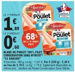 E.Leclerc BLANC DE POULET 100% FILET CONSERVATION SANS NITRITE LE GAULOIS offre