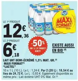 E.Leclerc Lait UHT Demi-Écrémé 1,5% Mat. Gr. Maxi Format Lactel offre