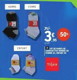 E.Leclerc LOT DE PAIRES DE CHAUSSETTES HOMME OU FEMME X5, ENFANT X6 offre