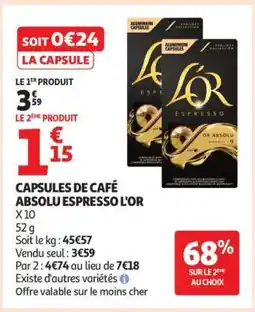 Auchan CAPSULES DE CAFÉ ABSOLU ESPRESSO L'OR offre