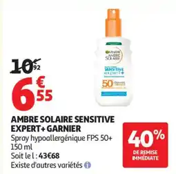 Auchan Ambre solaire sensitive expert+ garnier offre
