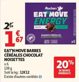 Auchan Eat'n move barres céréales chocolat noisettes offre