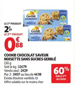 Auchan Cookie chocolat saveur noisette sans sucres gerblé offre