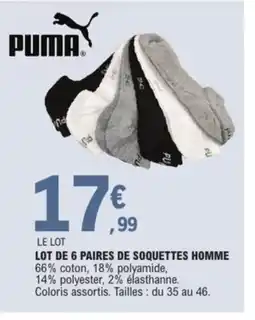 E.Leclerc Sport PUMA Lot de 6 paires de soquettes homme offre