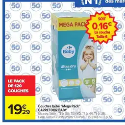 Carrefour CARREFOUR BABY Couches bébé Mega Pack offre