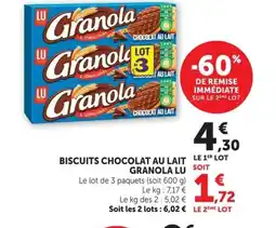 Super U LU Biscuits chocolat au lait granola offre