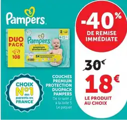 Super U PAMPERS Couches premium protection duopack offre