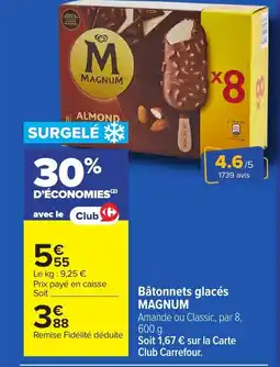 Carrefour MAGNUM Bâtonnets glacés offre