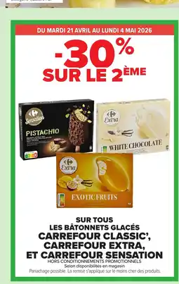 Carrefour Sur tous les bâtonnets glacés carrefour classic', carrefour extra, et carrefour sensation offre