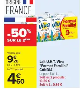 Carrefour CANDIA Lait U.H.T. Viva Format Familial offre