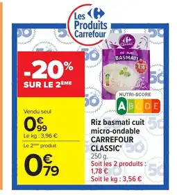 Carrefour CARREFOUR CLASSIC Riz basmati cuit micro-ondable offre