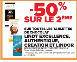 Carrefour Sur toutes les tablettes de chocolat lindt excellence, authentique, création et lindor offre