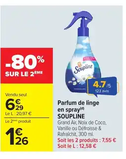 Carrefour SOUPLINE Parfum de linge en spray offre