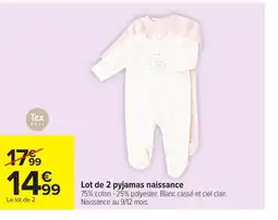 Carrefour Lot de 2 pyjamas naissance offre