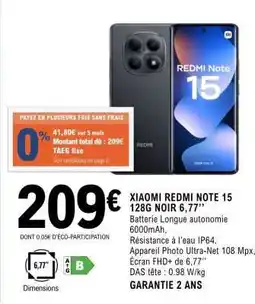 E.Leclerc XIAOMI REDMI NOTE 15 128G NOIR 6,77’’ offre