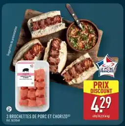 ALDI 3 Brochettes de Porc et Chorizo offre