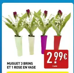 ALDI MUGUET 3 BRINS ET 1 ROSE EN VASE offre