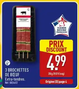 ALDI 3 Brochettes de Bœuf offre