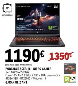 E.Leclerc PORTABLE ACER 16’’ NITRO GAMER offre