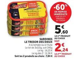 Super U Le tresor des dieux sardines tomate basilic offre
