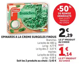 Super U Findus épinards à la crème surgelés branches offre