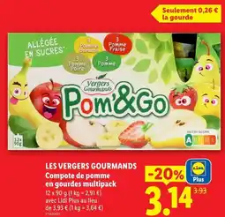 Lidl Les vergers gourmands compote de pomme en gourdes multipack offre