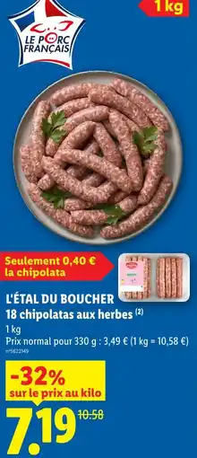 Lidl L'étal du boucher 18 chipolatas aux herbes offre