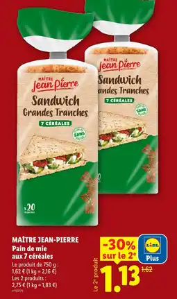 Lidl Maître jean-pierre pain de mie aux 7 céréales offre