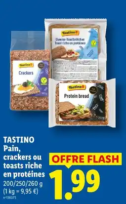 Lidl Tastino pain, crackers ou toasts riche en protéines offre