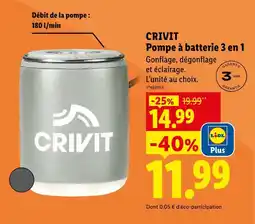 Lidl Crivit pompe à batterie 3 en 1 offre