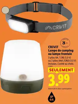 Lidl Crivit lampe de camping ou lampe frontale offre