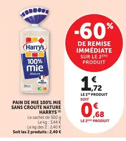 U Express Harrys pain de mie 100% mie sans croûte nature offre