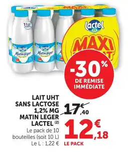 U Express Lactel lait uht sans lactose 1,2% mg matin léger offre