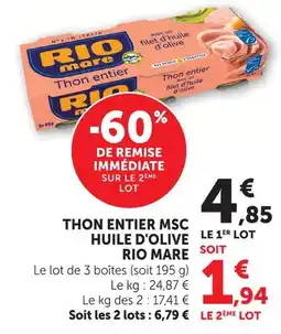 U Express Rio mare thon entier msc huile d'olive offre