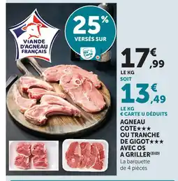 U Express Agneau côte ou tranche de gigot avec os à griller offre