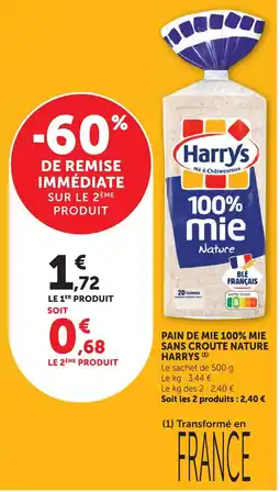 U Express Harrys pain de mie 100% mie sans croûte nature offre