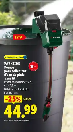Lidl PARKSIDE Pompe pour collecteur d'eau de pluie sans fil offre