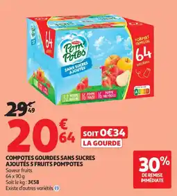 Auchan Compotes gourdes sans sucres ajoutés 5 fruits pom'potes offre