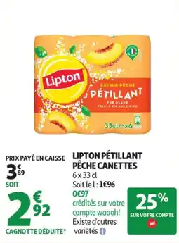 Auchan Lipton pétillant pêche canettes offre