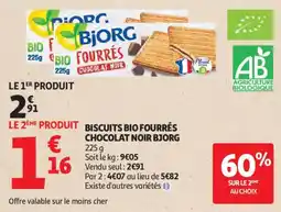 Auchan Biscuits bio fourrés chocolat noir bjorg offre