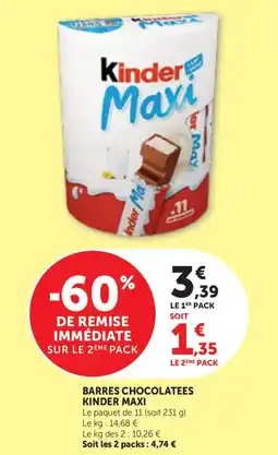 Bi1 Barres chocolatees kinder maxi offre