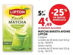 Bi1 Matcha barista avoine lipton offre