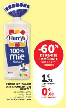 Bi1 Pain de mie 100% mie sans croute nature harrys offre